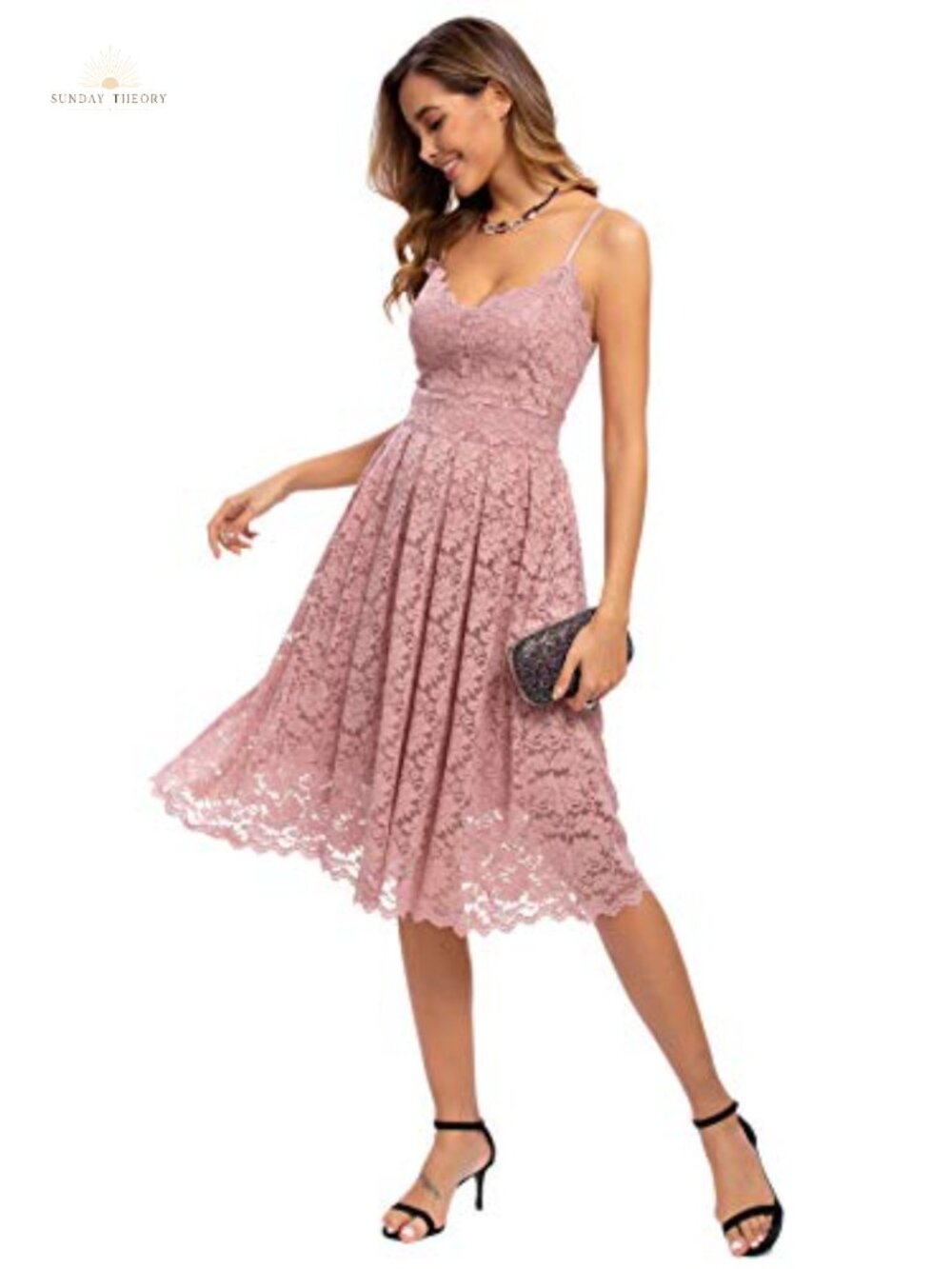Spaghetti Strap V Neck Sleeveless A Line Lace Dress Evening Cocktail Wedding